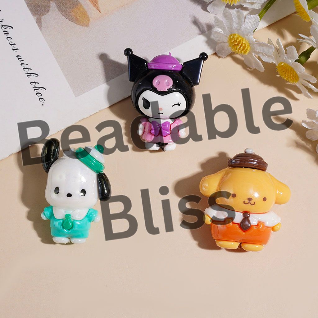 Soft PVC Rubber Beads Adorable Character with Uniform, Dog Cat Girl, Random Mix