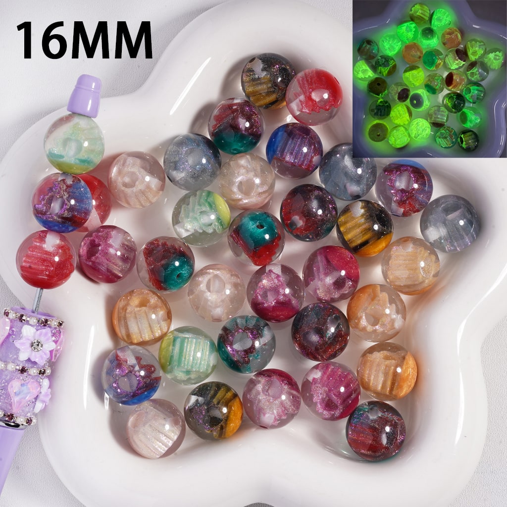 Luminous Rainbow Glittery Christmas Tree with Hollow Heart Inside Translucent Multi-Color Round Acrylic Beads 16MM Random Mix