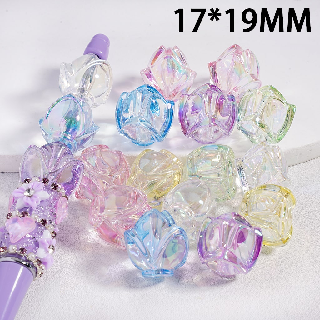 UV Coating Fantasy Tulip Flower Colorful Transparent Acrylic Beads 17*19MM Random Mix