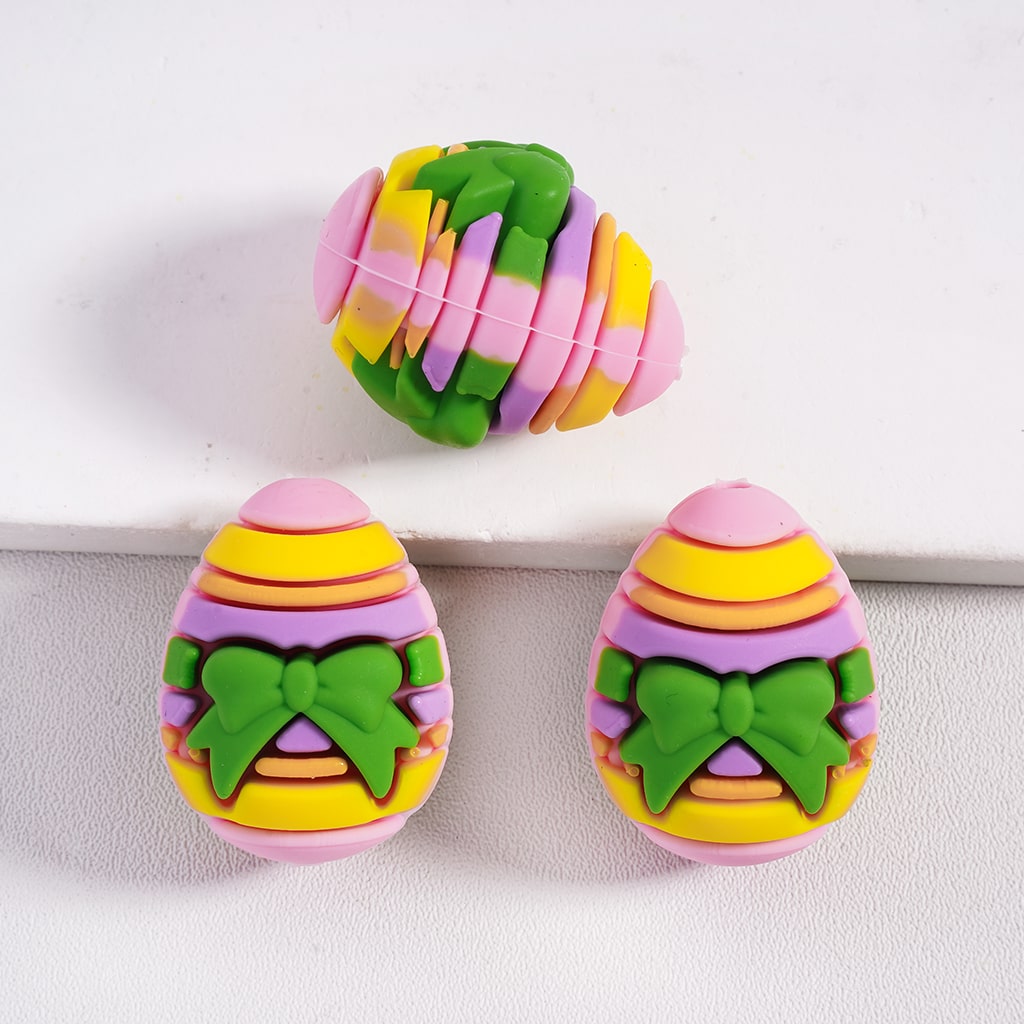 3D Easter Green Bowtie Colorful Striped Egg Silicone Focal Beads