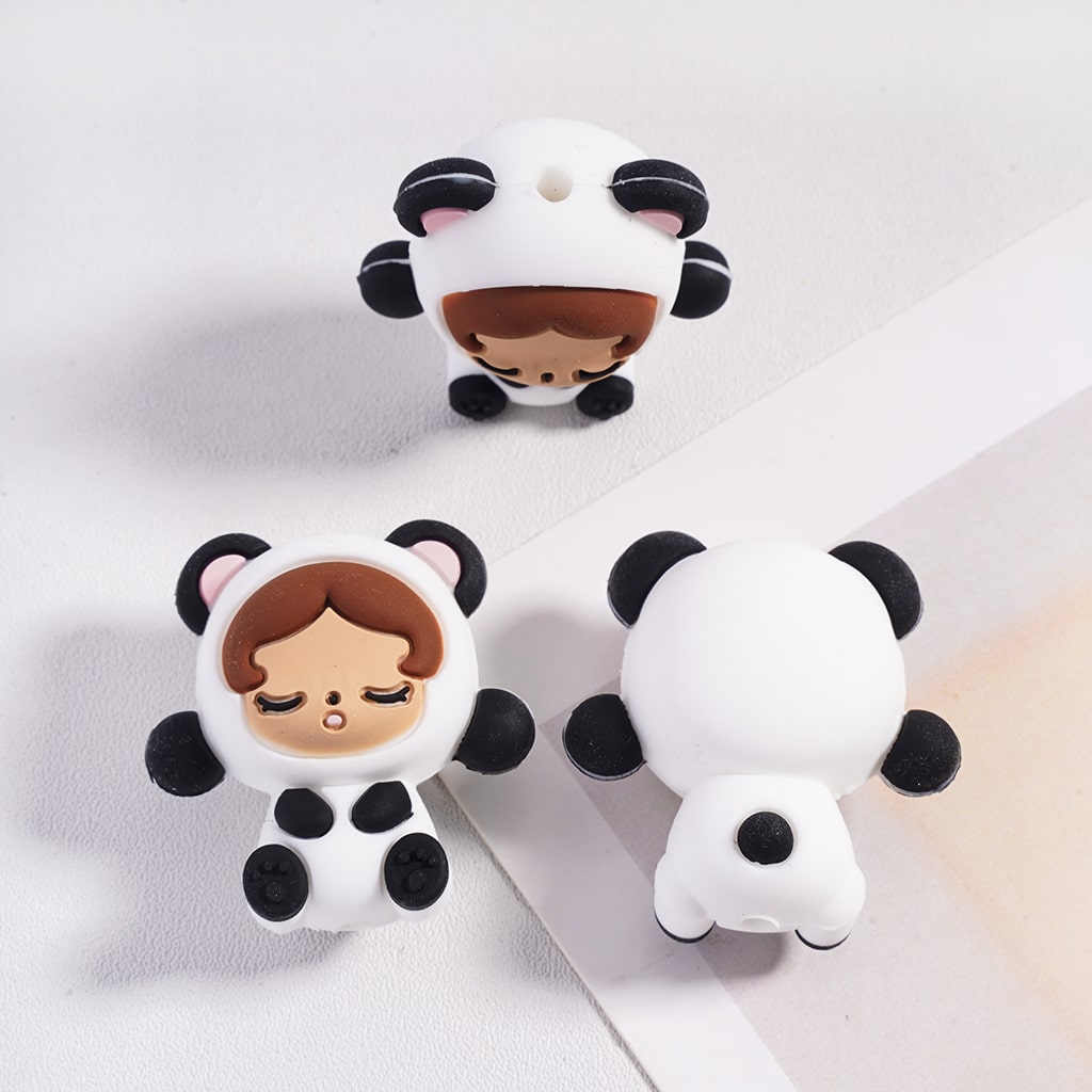 3D Cute Baby Girl Character in Panda Costume Silicone Focal Beads