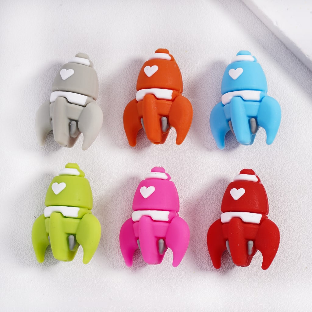 3D Colorful Rocket with White Hearts Silicone Focals Beads Random Mix
