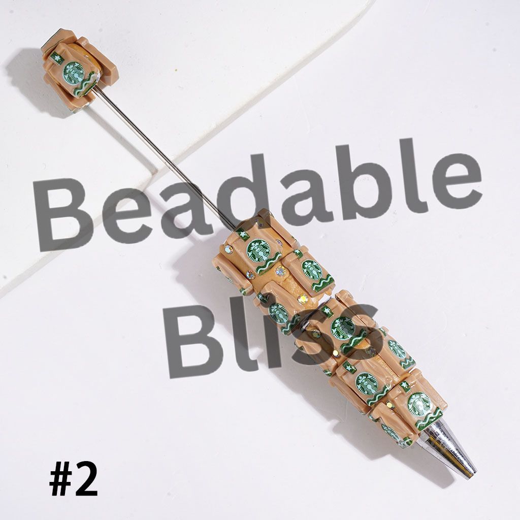 Beadable Clay Pens with Coffee Bag and AB Rhinestone, White & Light Brown