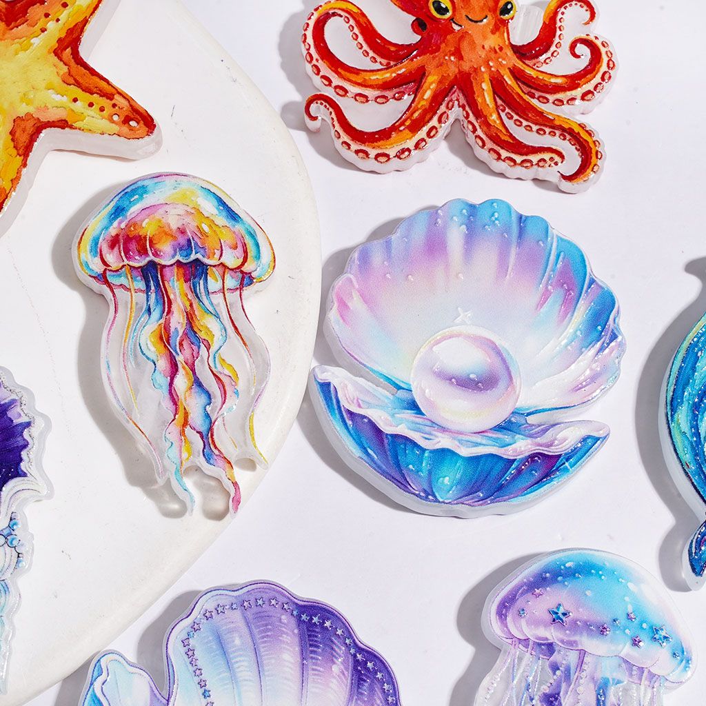 Ocean Marine Life Series Acrylic Beads, Starfish Jellyfish Shell Conch Octopus Dolphin, Random Mix