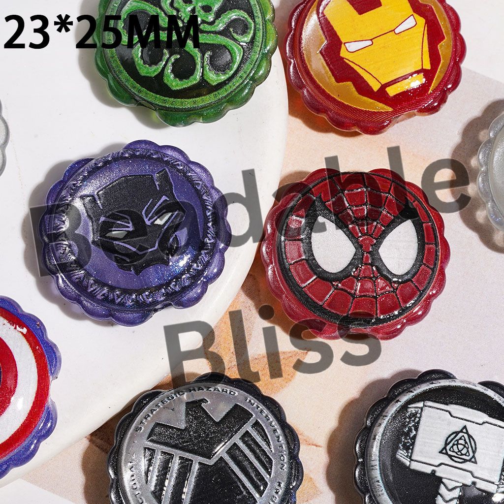 Acrylic Beads with Strong Superhero Character Badge Prints and Wavy Edge, Flower Shape, 23*25MM, Random Mix