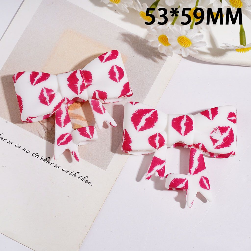 Food Grade Silicone Straw Topper for Cups and Tumblers Bowtie with Barbie Pink Lip Prints, 53*59MM