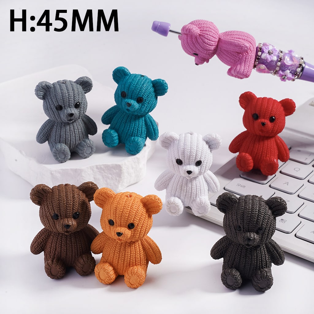 Cute Bear with Knitted Woolen Yarn Pattern Multi-Color Acrylic Beads 45MM, Random Mix