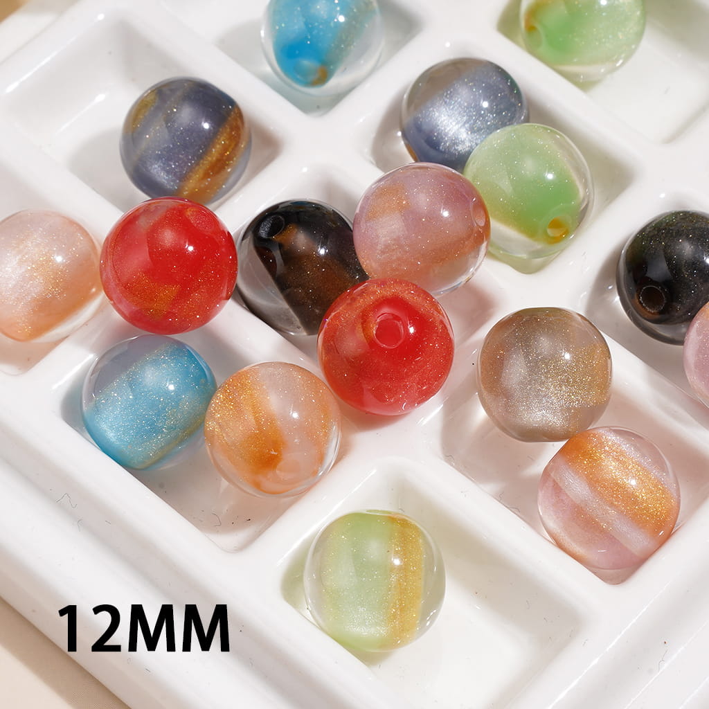 Semi-Transparent Golden Core Glitter Lustrous Finish Round Acrylic Beads for Bracelets 12MM, Random Mix