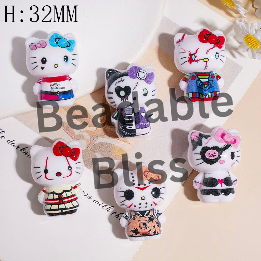 Acrylic Beads Halloween Cute Cat Character, Height 32MM Random Mix