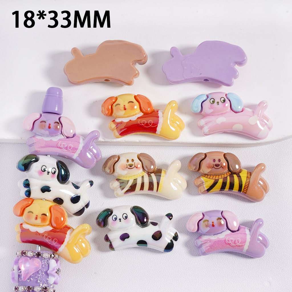UV Coating Dachshund Dog Animal Series, Flat Back Acrylic Beads 18*33MM, Random Mix