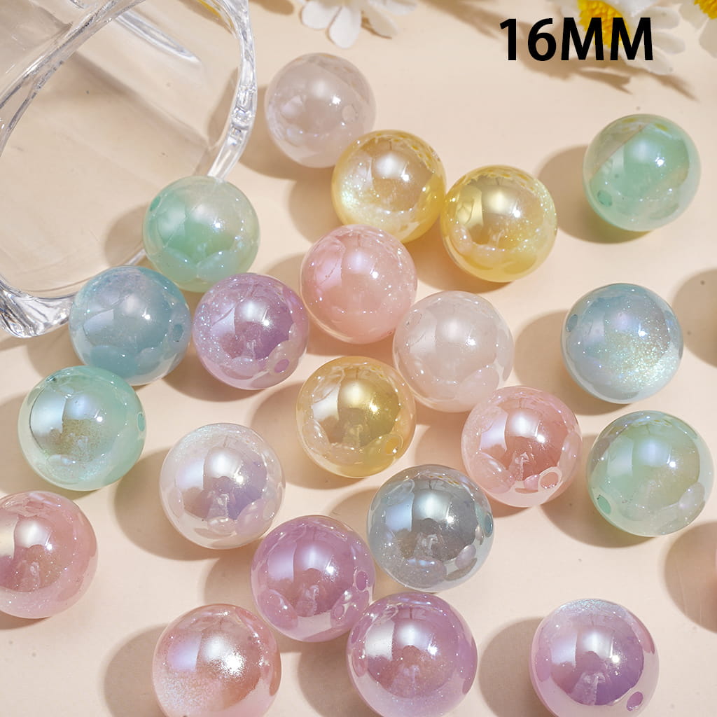 Color-Changing Luminous Pastel Glitter Translucent Round Acrylic Beads for Bracelets, 16MM, Random Mix