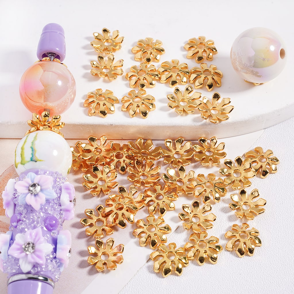 Gold Color Eight-Petaled Flower Shape Spacer Beads 10MM, (They Fit 16MM Beads)