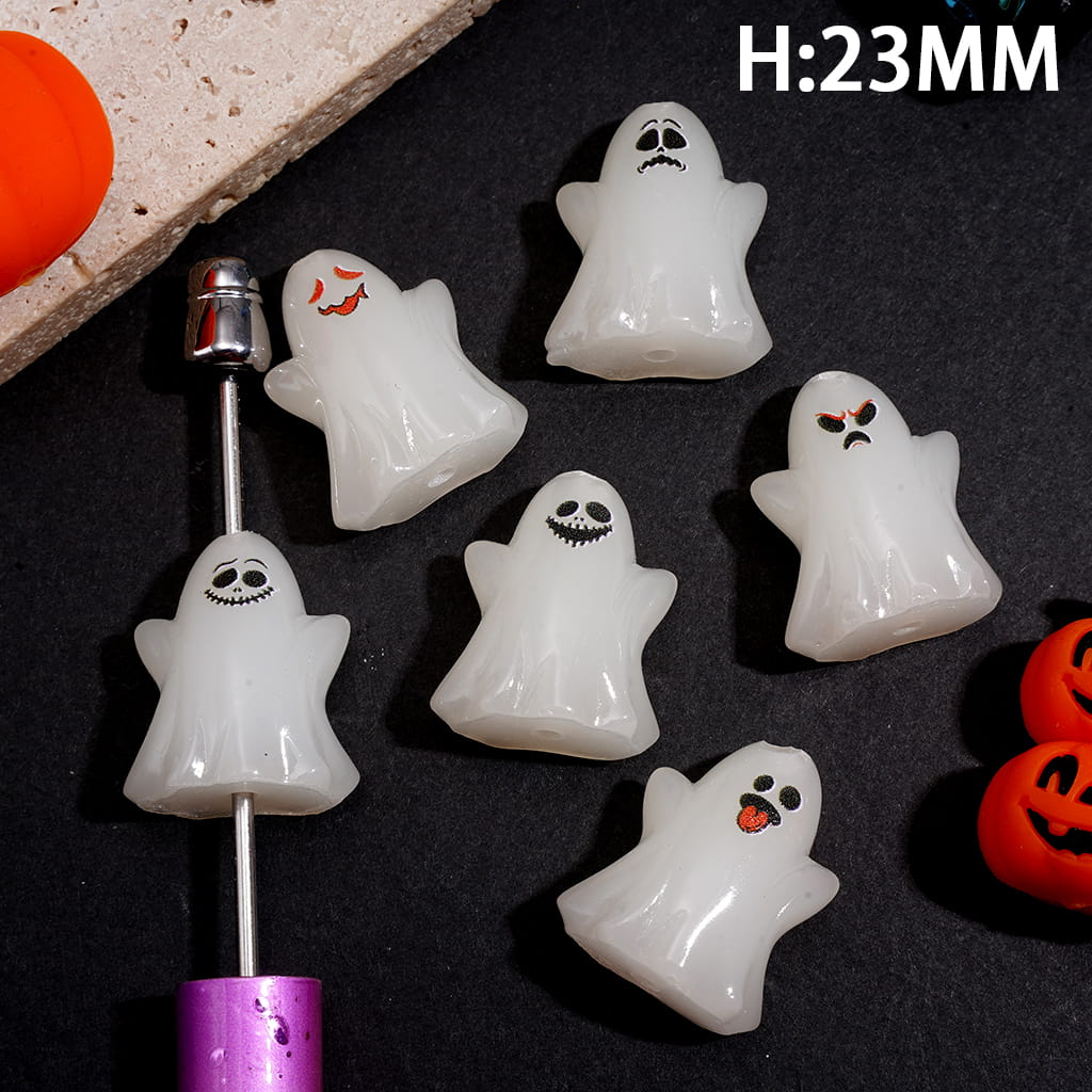 Adorable Ghost Character Series with Mixed Expressions Halloween Theme Acrylic Beads, Height 23MM, Random Mix