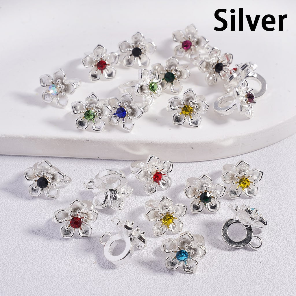 Gold & Silver Alloy Bail Beads with Colorful Rhinestone Five Petaled Flower Pendant Charm 12mm