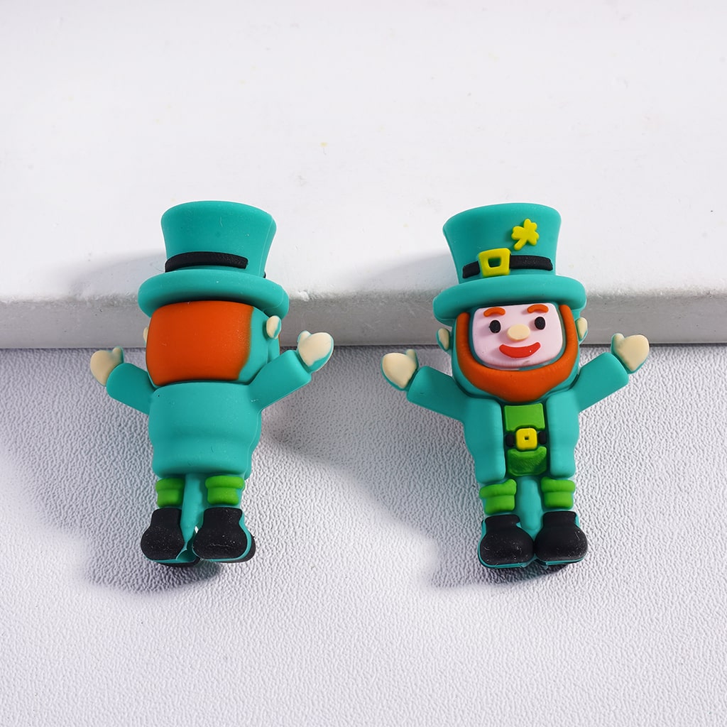 3D Gnome Elf with Green Hat & Outfit with Open Hands Cheer Saint Patrick’s Day Silicone Focal Bead
