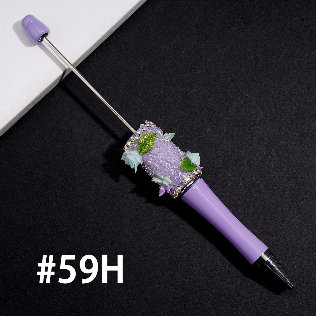 Hand-Made Shiny Flowers, Green Leaves and Butterfly Designs with AB Rhinestone Chain Beadable Sugar Pen, Multi-Color