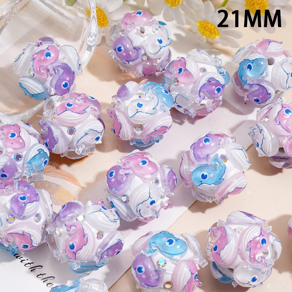 Adorable Marine Whale Design with Sparkling AB Rhinestones Animal Theme Clay Beads, 21MM