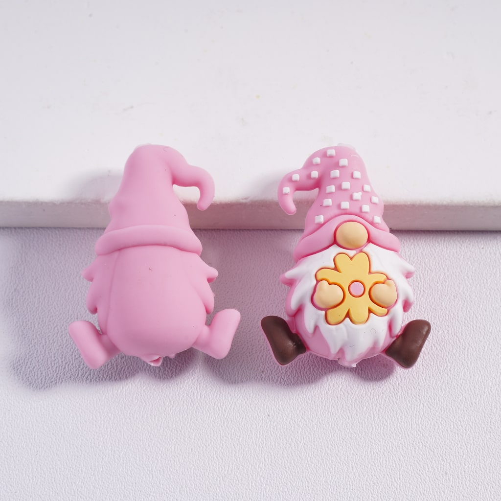 3D Pink Gnome with Yellow Flower & Hat Silicone Focal Beads