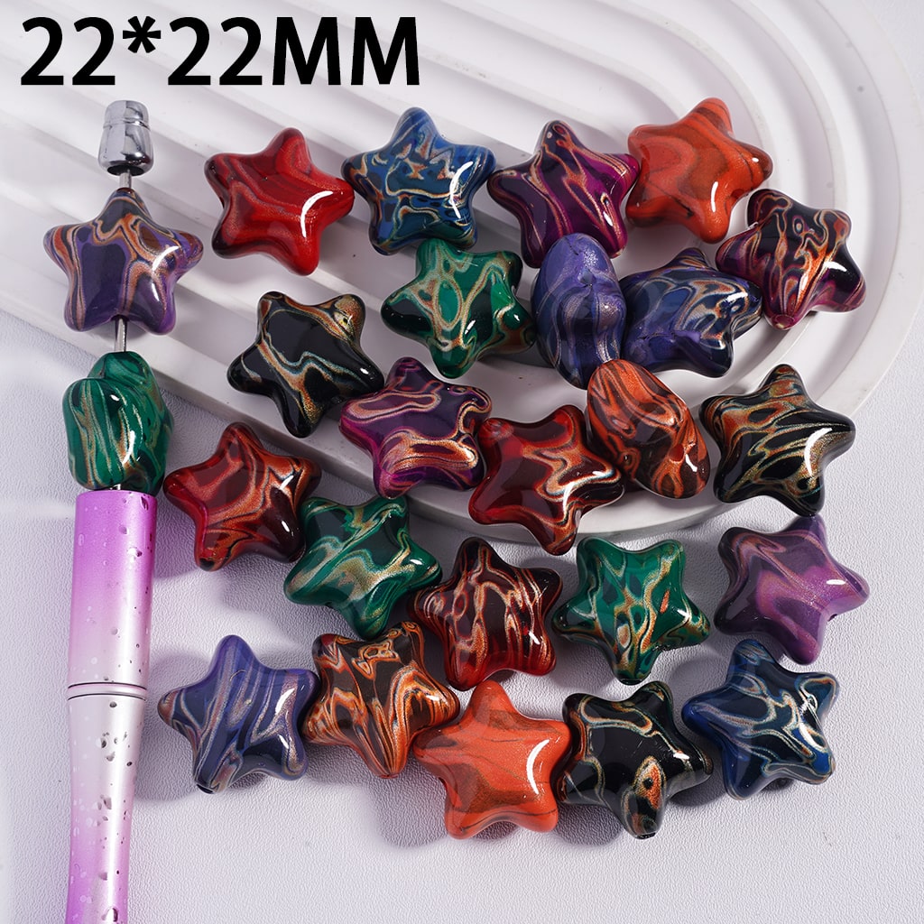 Water Marble Five-Pointed Star Shape Multi-Color Acrylic Beads 22*22MM, Random Mix
