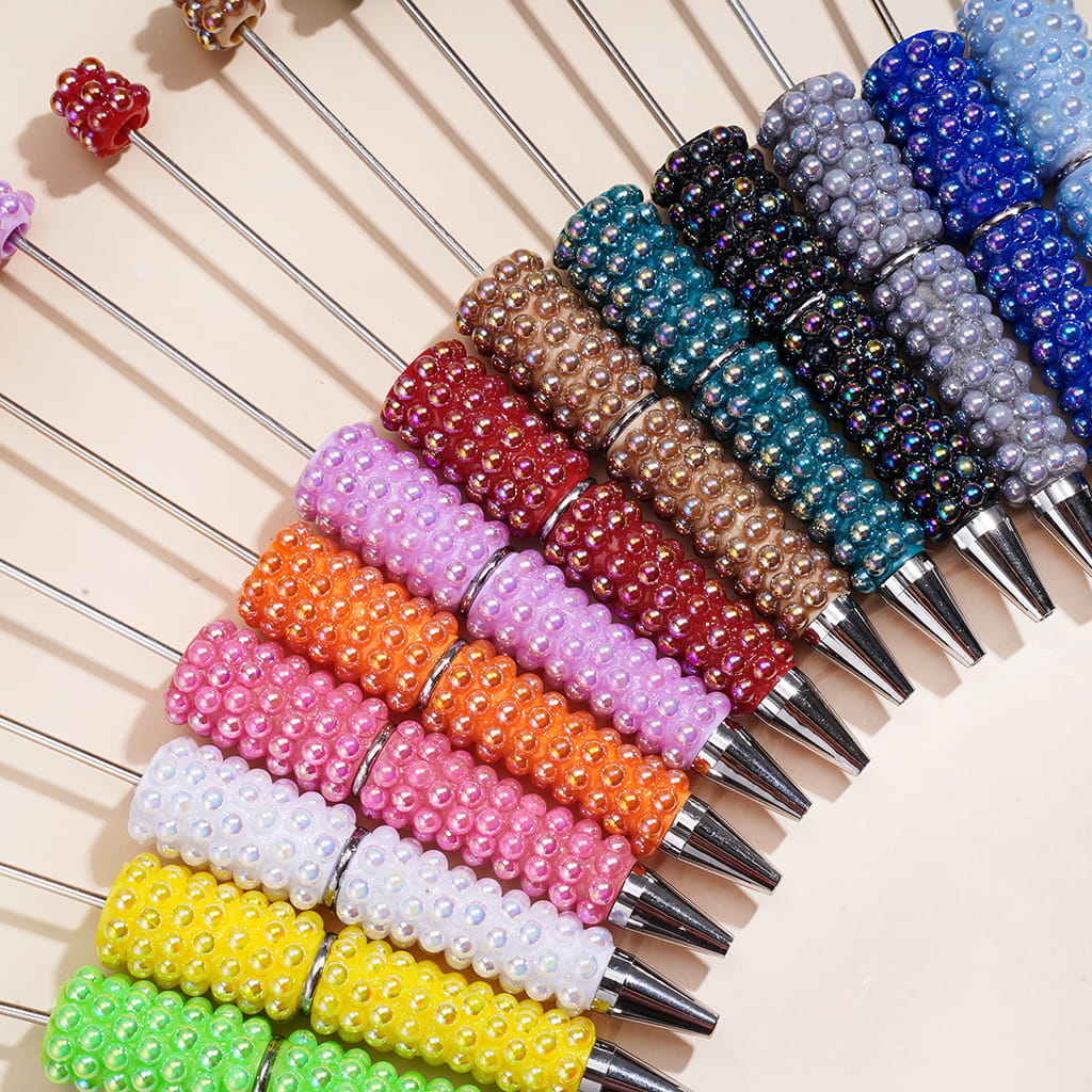 UV Coated Hand-Made Vibrant Colors with Half-Pearl Beadable Pen, Multi-color