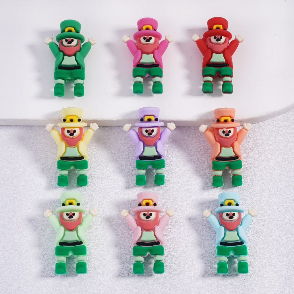3D Cute Gnome with MultiColor Hat and Clothes Open Hands and Cheer St. Patrick’s Day Silicone Focal Beads Random Mix