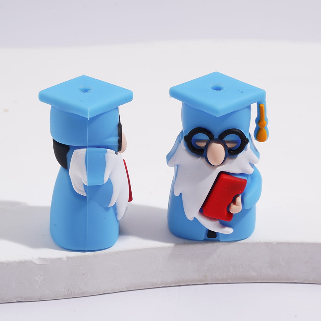 3D Adorable Graduation Gnome Character with Red “GRAD” Sign and Black Cap Silicone Focal Beads