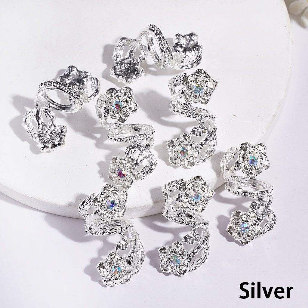 Adorable Twisted Spiral Flower with Sparkling AB Rhinestones Alloy Beads, Jewelry Accessories, Gold & Silver