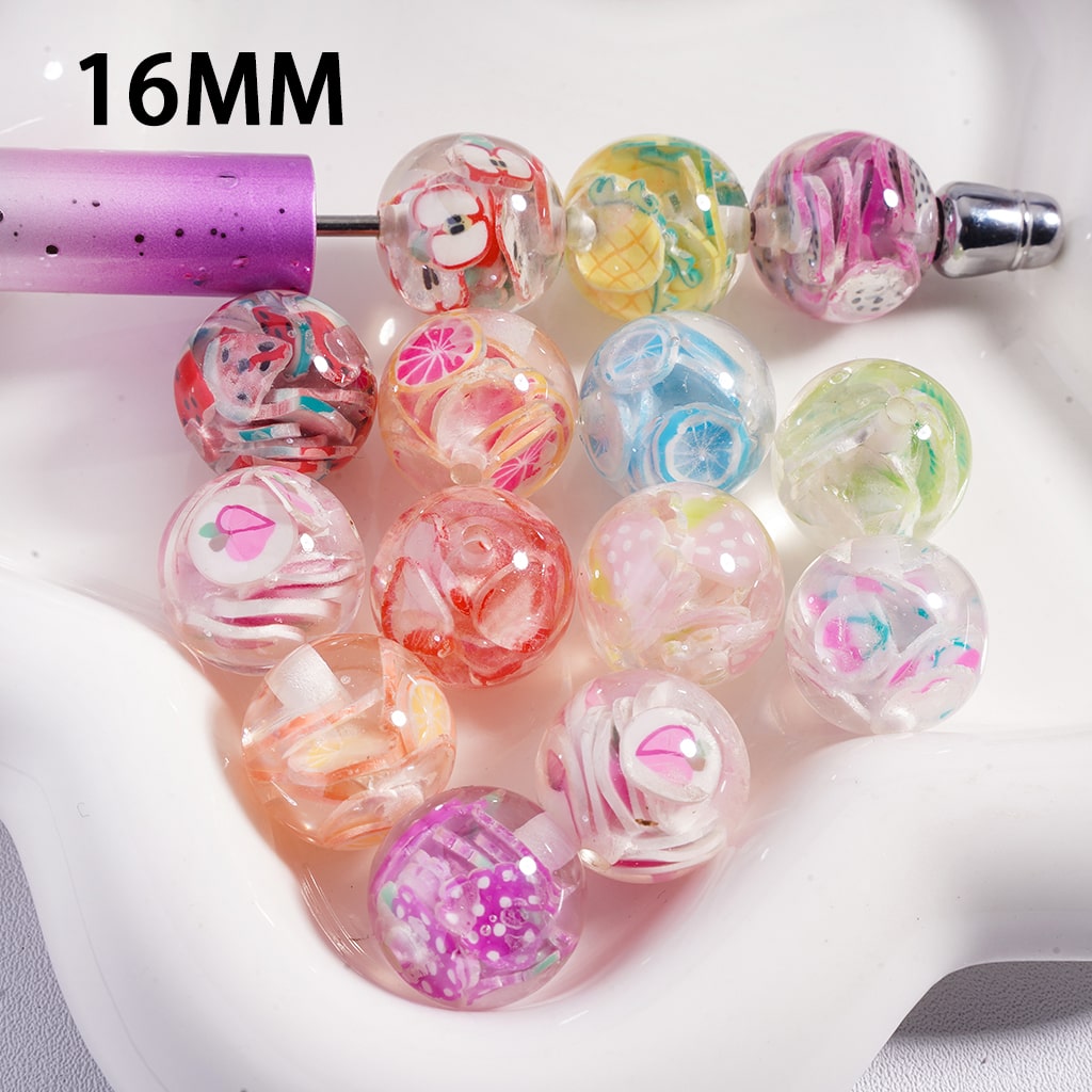 Semi Clear Embedded Fruit Slice Theme Acrylic Beads for Bracelets 16MM Random Mix
