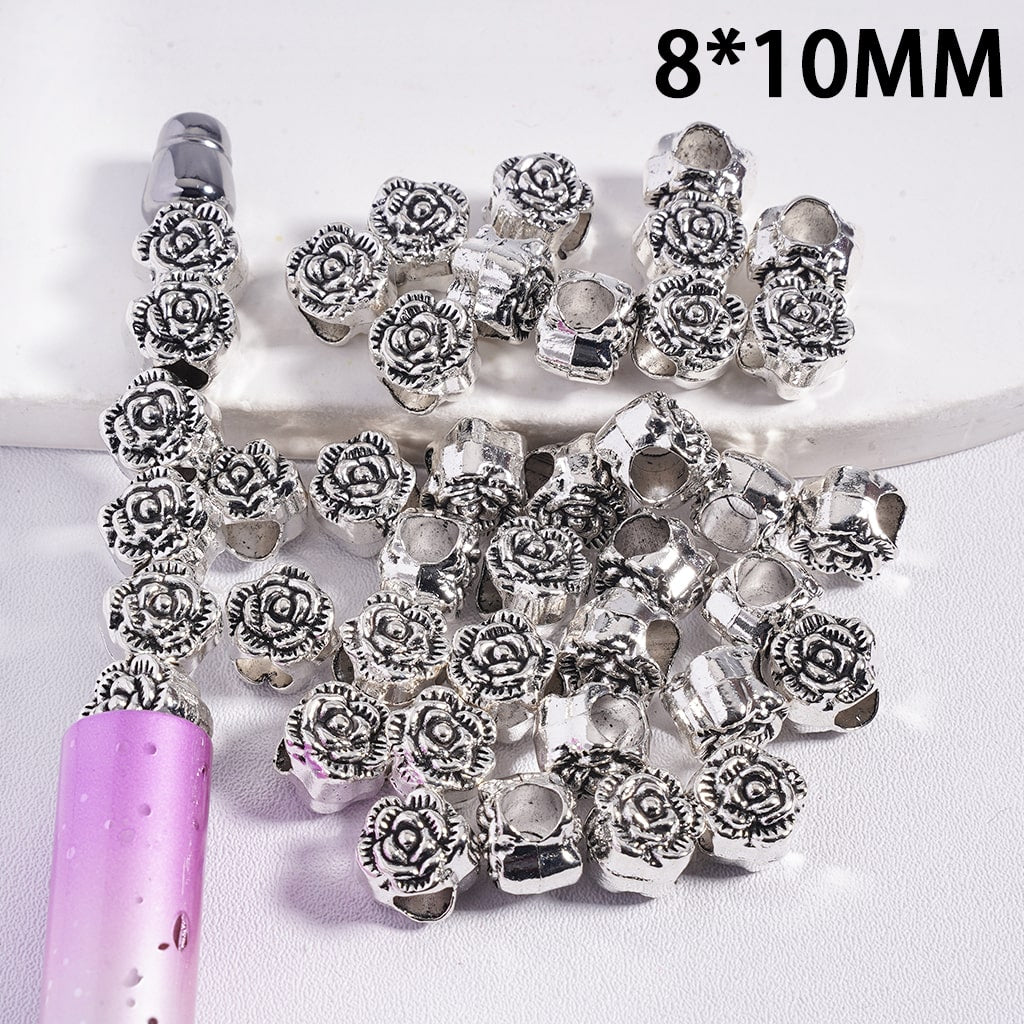 Silver Rose Flower Alloy Beads Large Hole 8*10MM