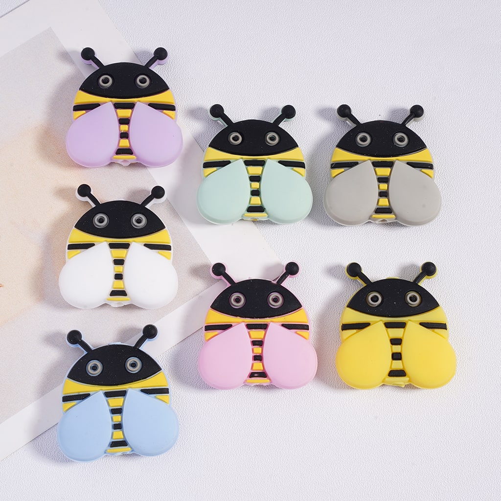 Cute Plump Honeybee with Multicolor Wings, Silicone Focal Beads Random Mix