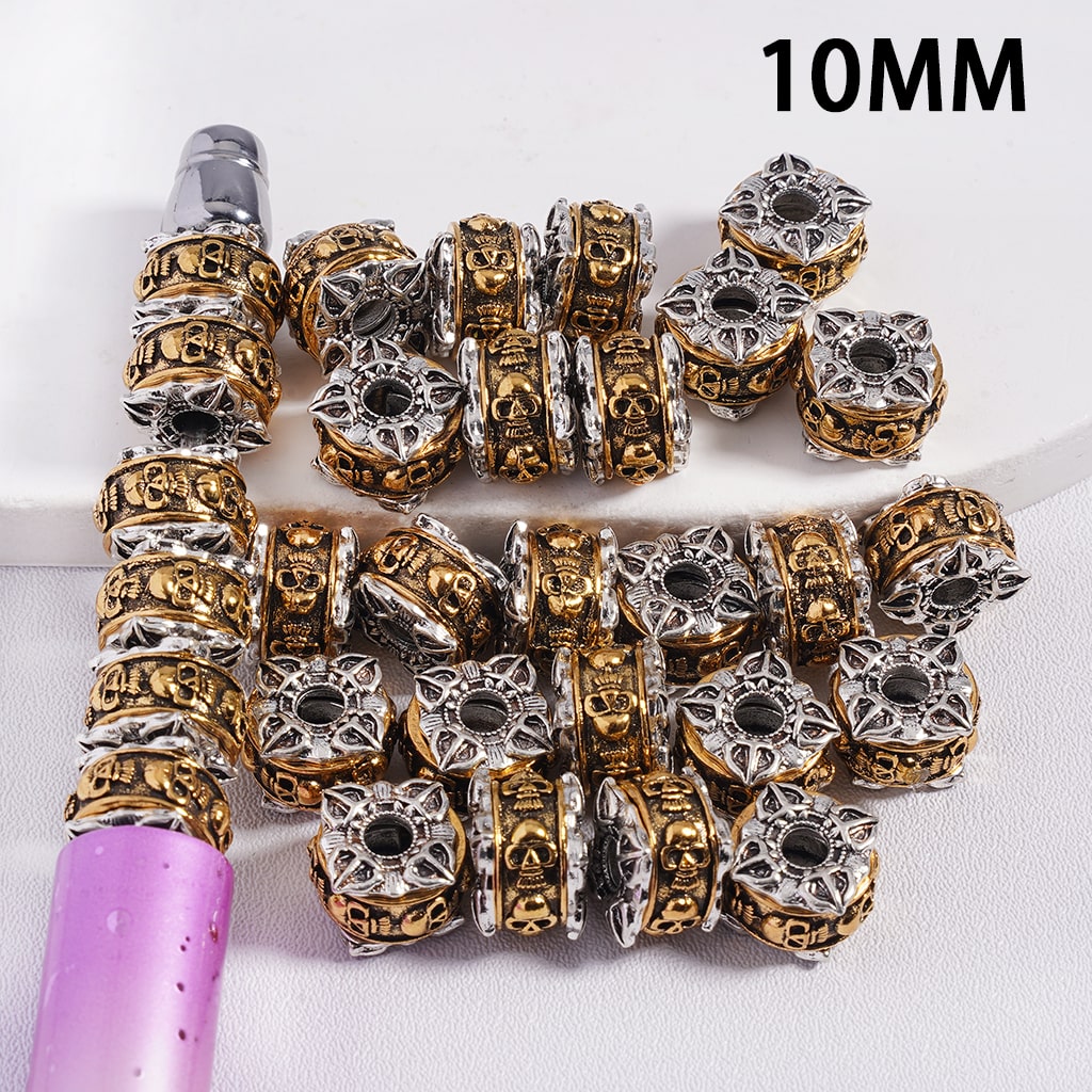 Silver Petal Leaf & Skeleton Head Round Drum Shape, Metal Beads 10MM