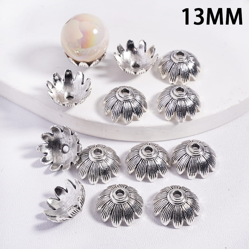 Silver Petal Flower Bead Cages with Alloy Caps 13mm (Fits 14mm Beads)