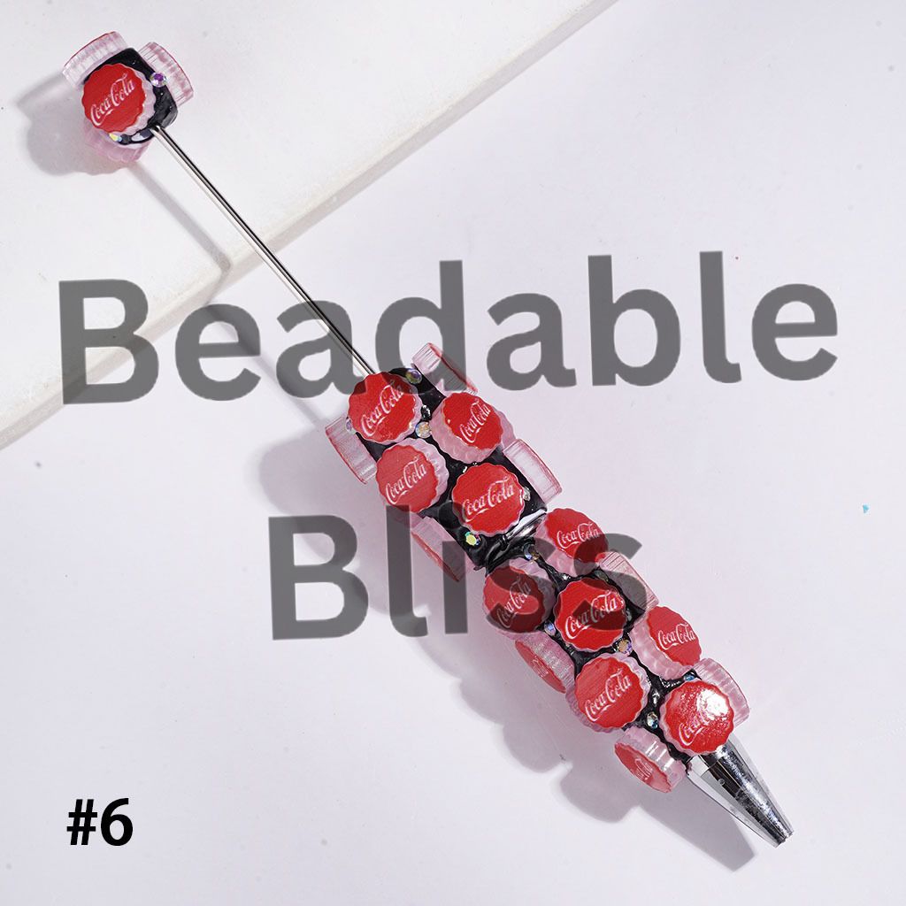 Beadable Clay Pens with Candy Coffee Soda Drink Fast Food Bottle Cap Lid and AB Rhinestones, Multi-Color
