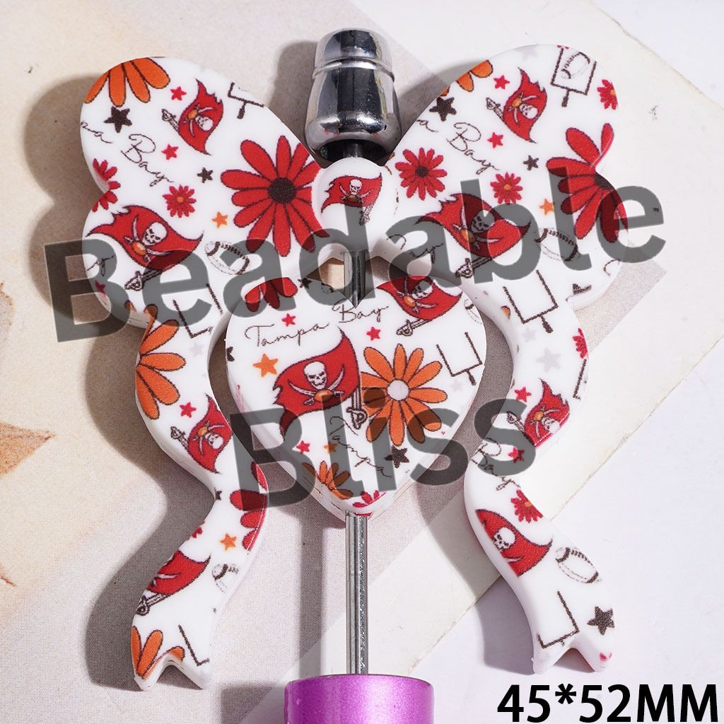 Bowtie and Heart Collection Set Silicone Focal Beads, Tampa American Football, 45*52MM