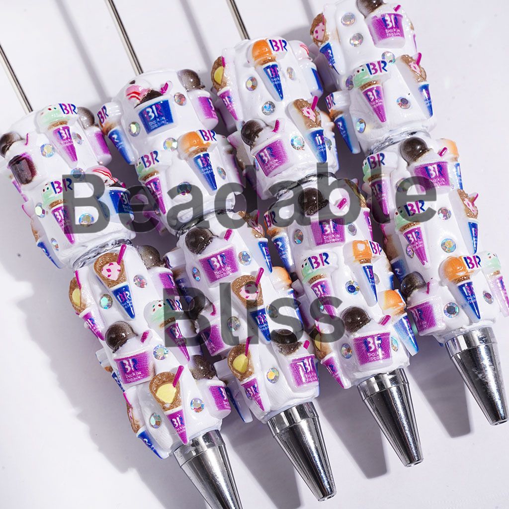 Beadable Clay Pens with Diverse Shapes Ice Cream and AB Rhinestones