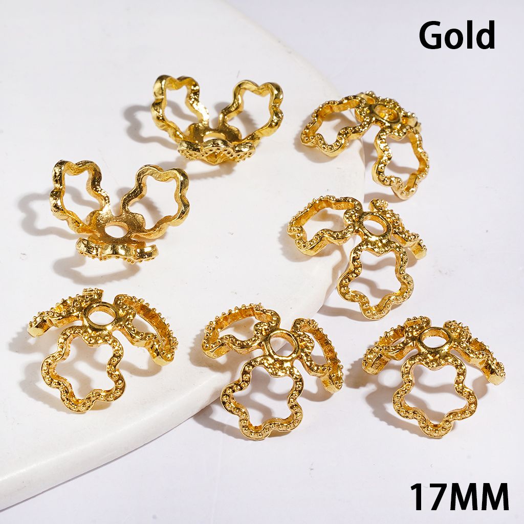 Elegant Five-Pointed Star Alloy Bead Cap Cage, 17MM, Silver & Gold, Fits 16MM Beads
