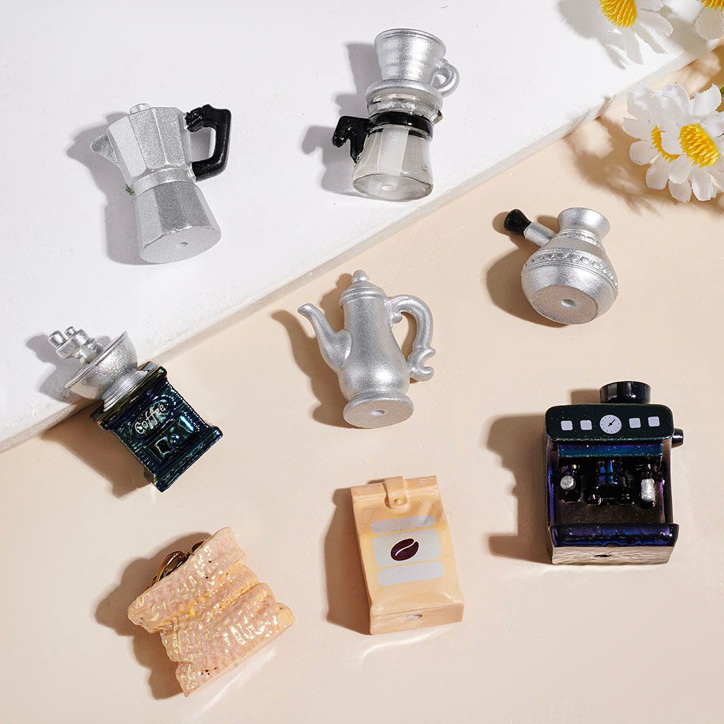 UV-Coated Cozy Coffee Essentials Moka Pot, Pour-Over Kettle, Maker & Grinder Acrylic Beads, Random Mix