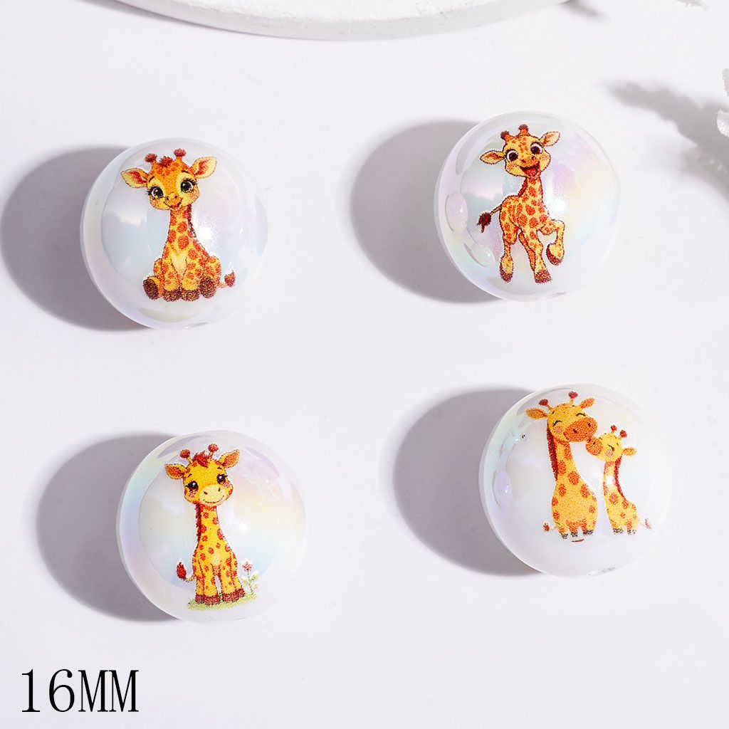 UV-Coated Adorable Giraffe Character Series printed Round Acrylic Beads for Bracelets, 16MM, Random Mix
