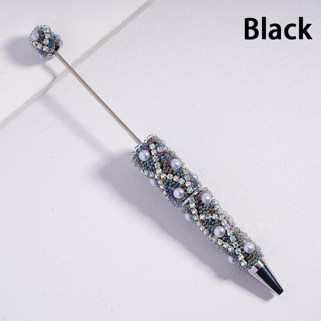 Beadable Pen with Multi‑Color X‑Stripe Design Bubble Beads, AB Rhinestone Chains & Pearl Accents