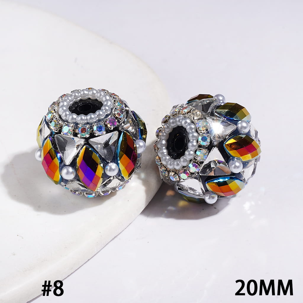 Dazzling Triangle & Marquise Crystal with White Pearls & AB Rhinestone Chains Handmade Acrylic Beads, 20MM, Multi-Color