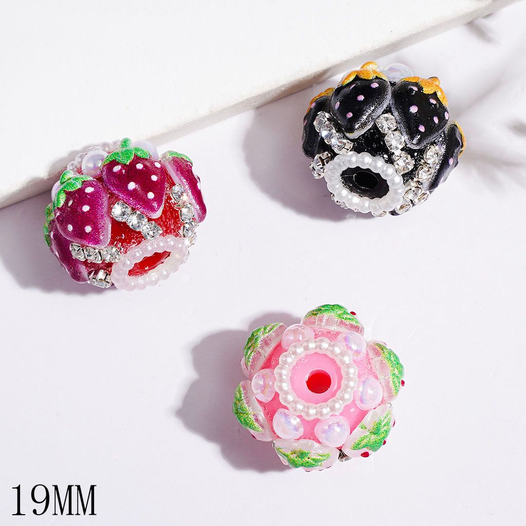 Sweet Strawberry & Pearl with Rhinestone & Pearl Chains Handmade Acrylic Beads,19MM Multi-Color Random Mix
