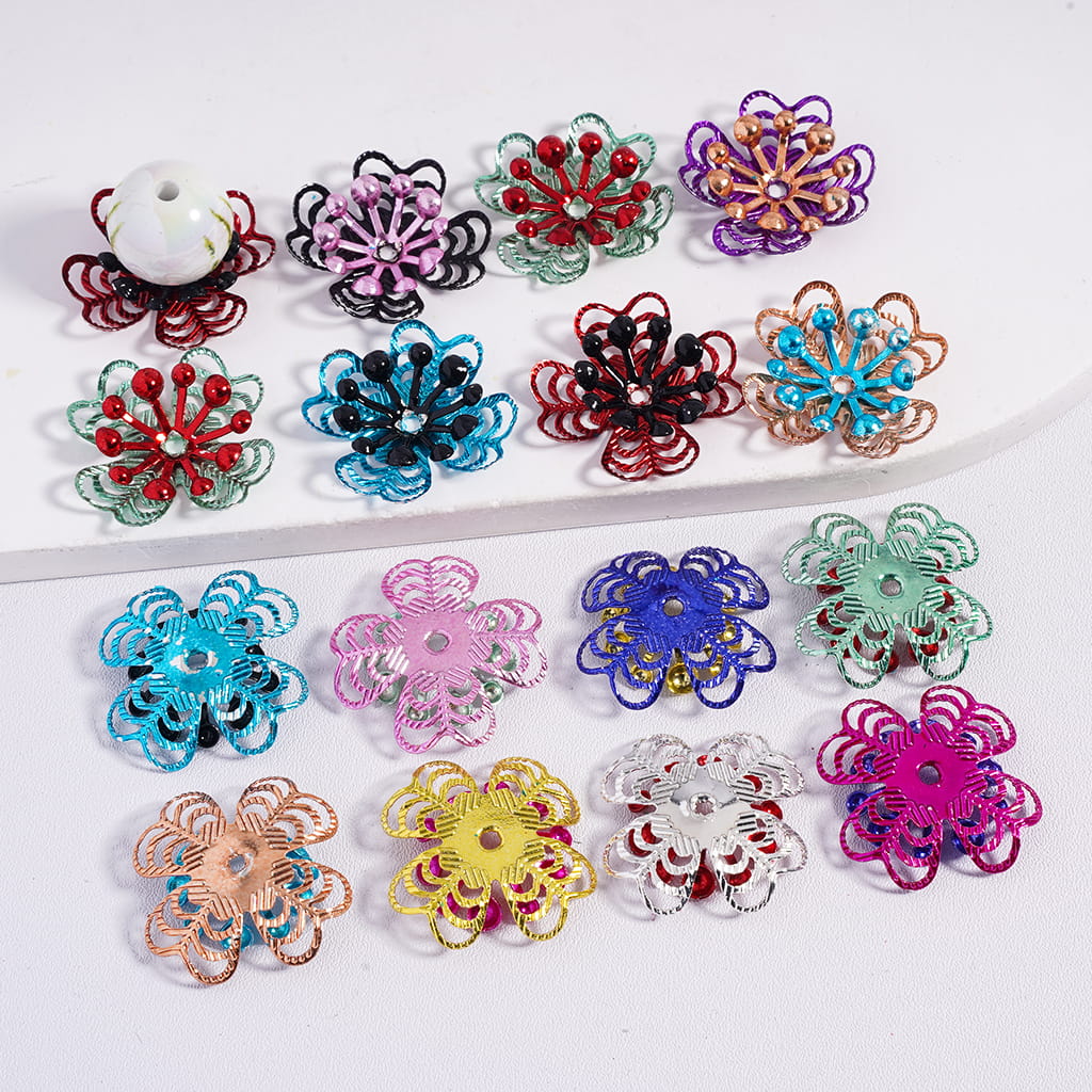 Four-Petaled Flower Core Fancy Alloy Bead Caps for 20MM Random Mix