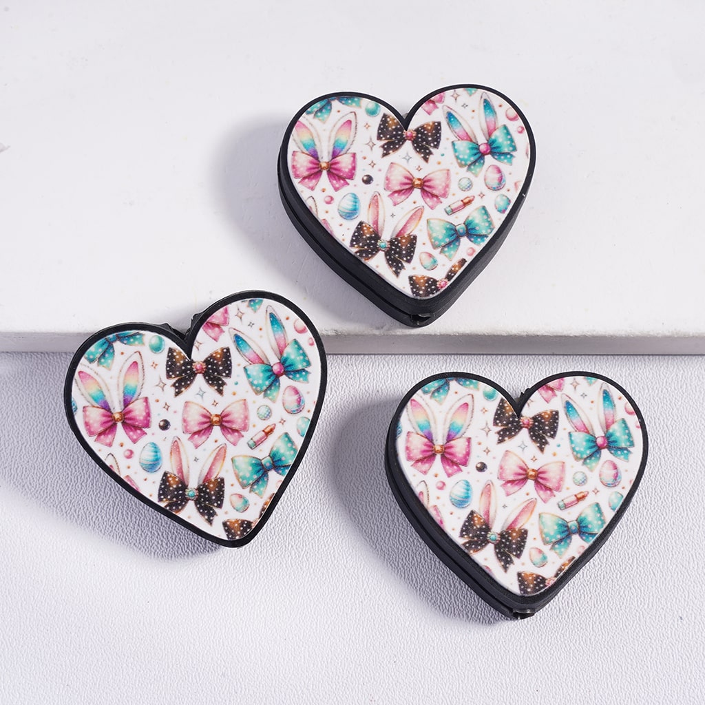 Easter Theme, Rabbit Ears Bowtie and Eggs Heart Shape Silicone Focal Beads