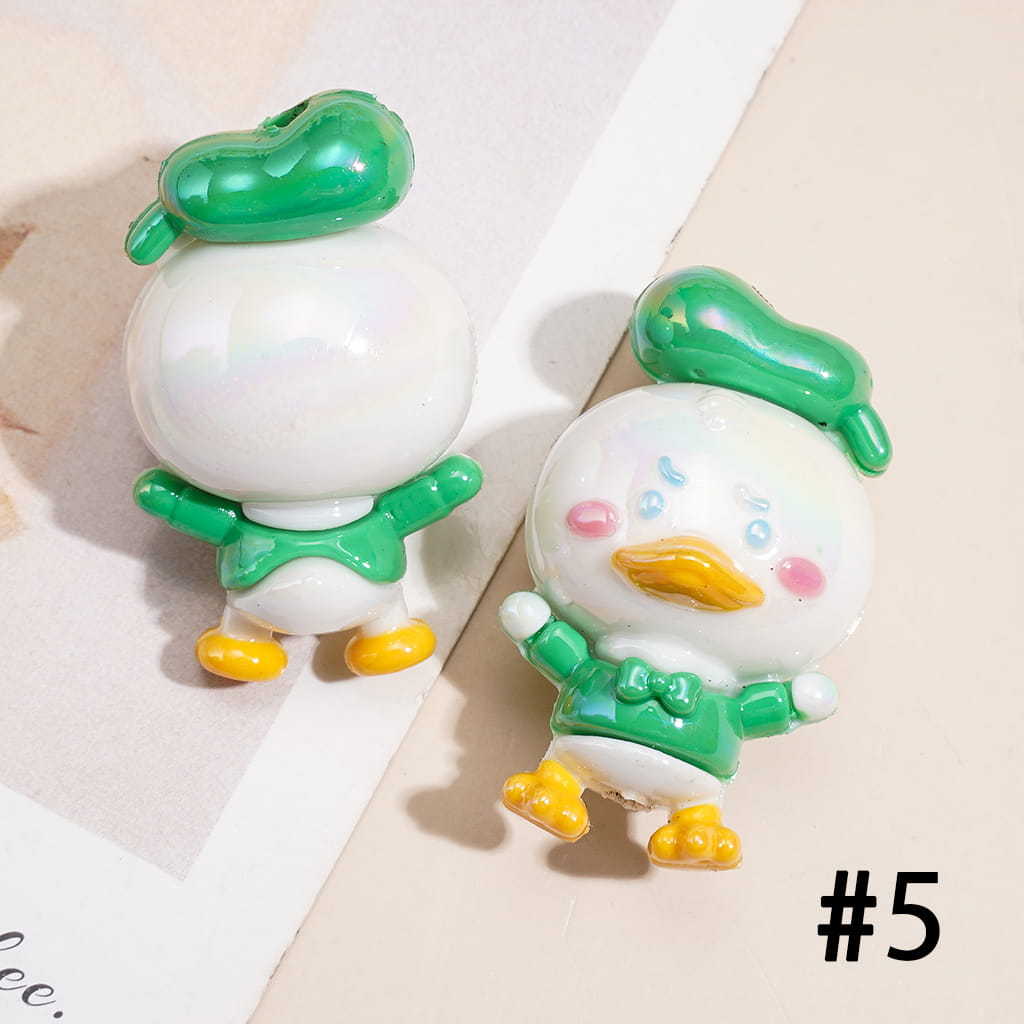 Soft PVC Rubber Beads Cute Duck Series with Beret Hat Design, Multi-Color