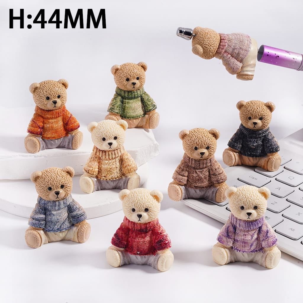 Frosted Cute Bear Beads with Turtleneck & Shorts Acrylic Beads Height 44MM Random Mix
