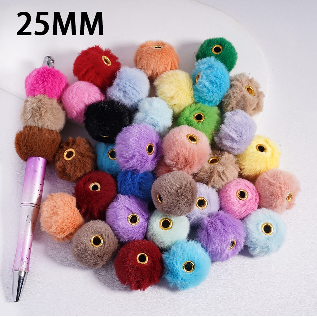 Pom Pom Round Multicolor Large Hard Beads 25MM Random Mix