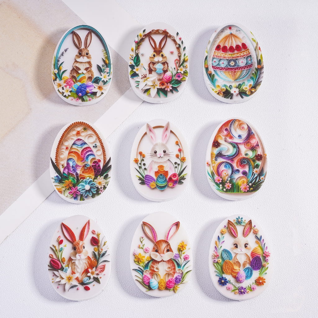 Spring Easter Bunny & Colorful Flower Egg Silicone Focal Beads Random Mix