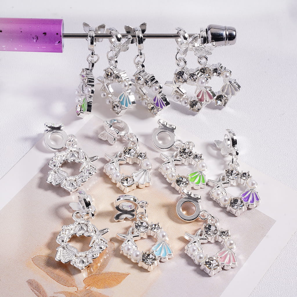 Silver Alloy Bail Beads with Butterfly & Starfish Charms, Pearls, Shell & Multi‑Color Rhinestones Random Mix