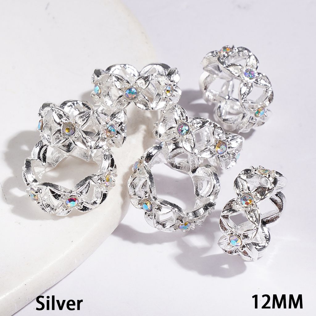 Adorable Four-Petaled Flower Design with Sparkling AB Rhinestones Alloy Metal Spacer Beads, 12MM, Multi-Color