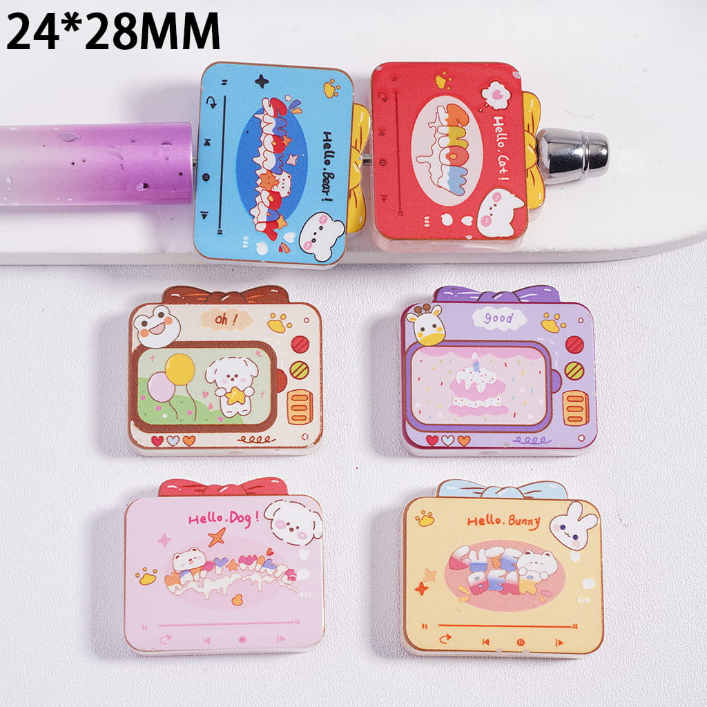 Cute Animal TV & Music Player Gift Box Shape, Acrylic Beads 24*28MM, Random Mix